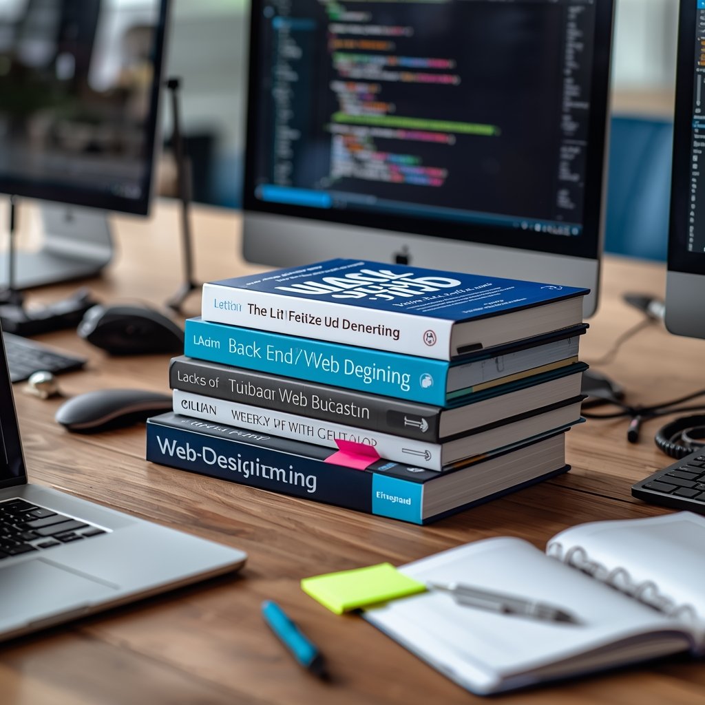 lucid origin a visually appealing image featuring a collection of back end web designing book 0